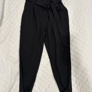 Grace Karin Elegant Black Women's Paper Bag Tie Belt Pants with ties at heel